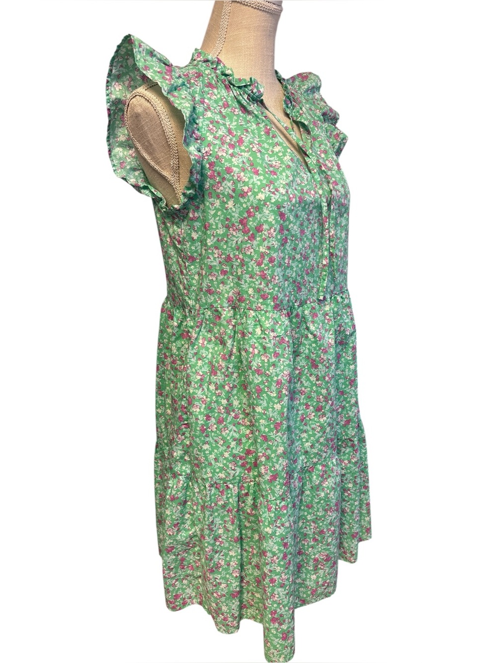 Time and Tru Mint Green Floral Ruffle-Sleeve Mini Dress Sz/8-10 NWT - Picture 4 of 9